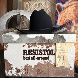 RESISTOL {CATTLEMAN} Black, Long Oval, COWBOY HAT ~ 7-1/4 L